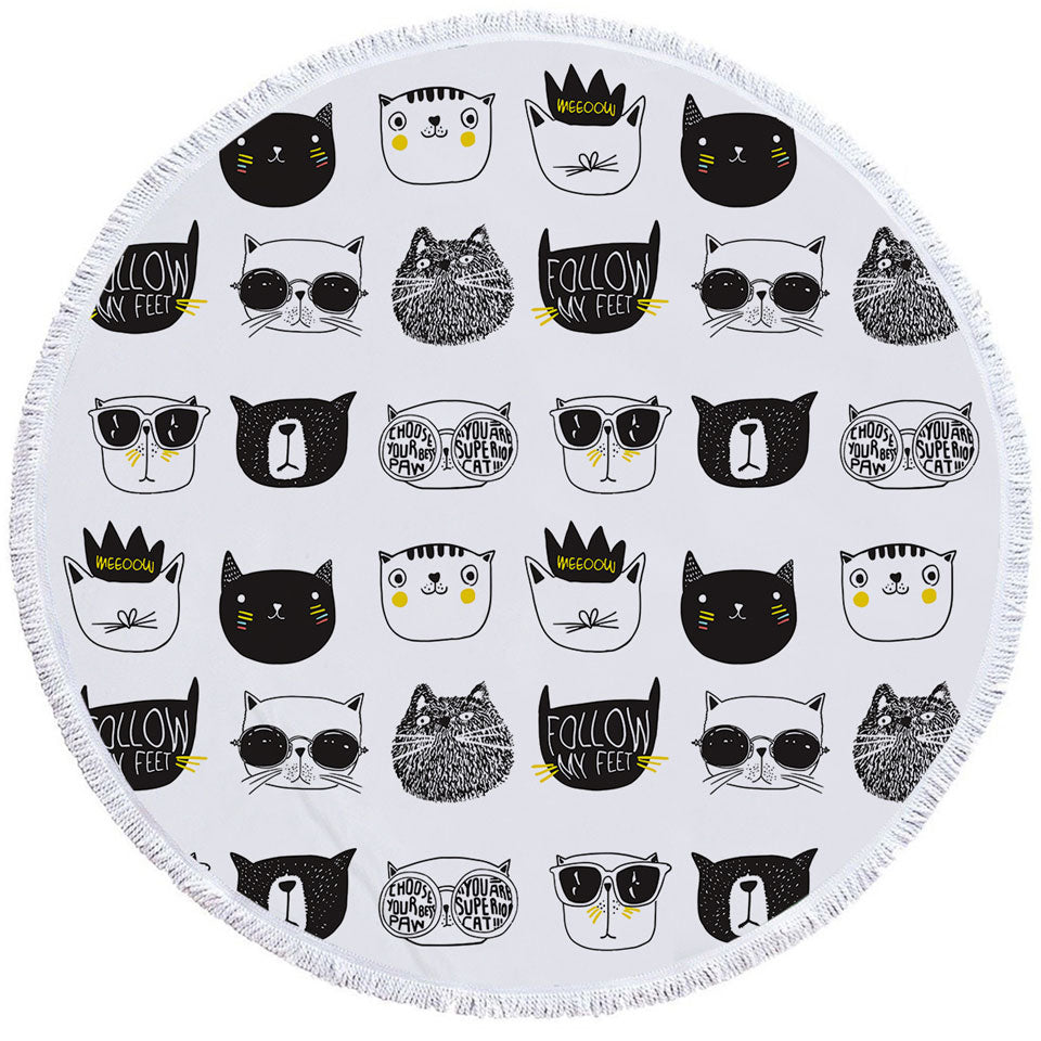 Cool Black and White Cat Beach Towels