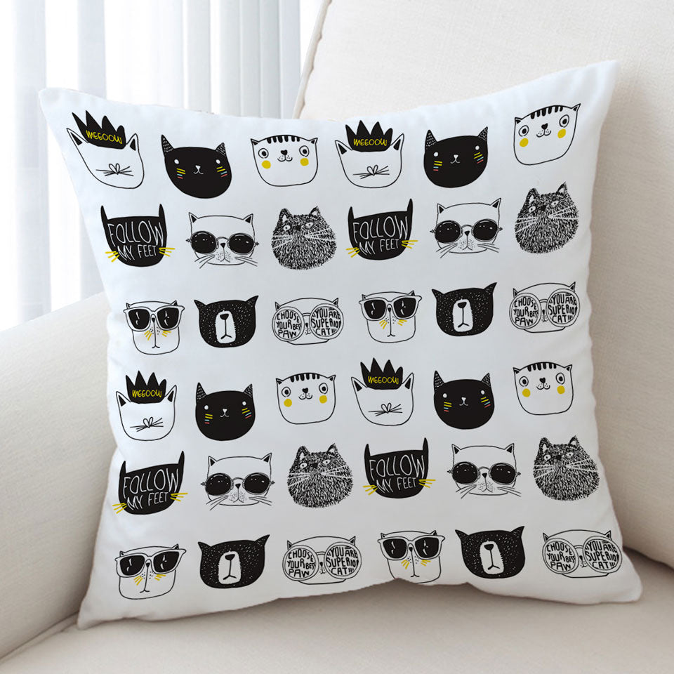 Cool Black and White Cat Cushion Covers