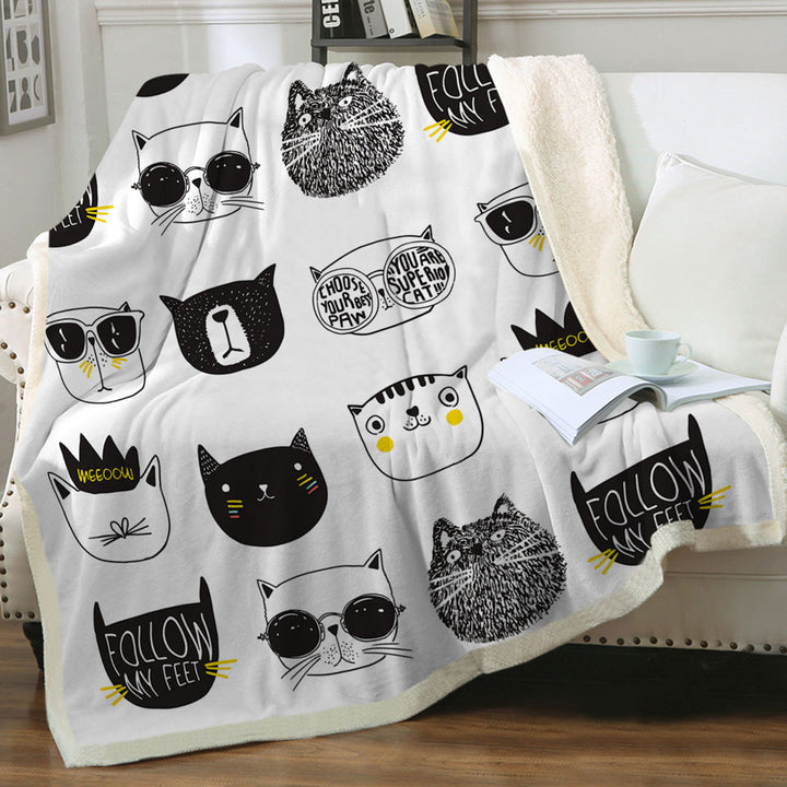 Cool Black and White Cat Fleece Blankets