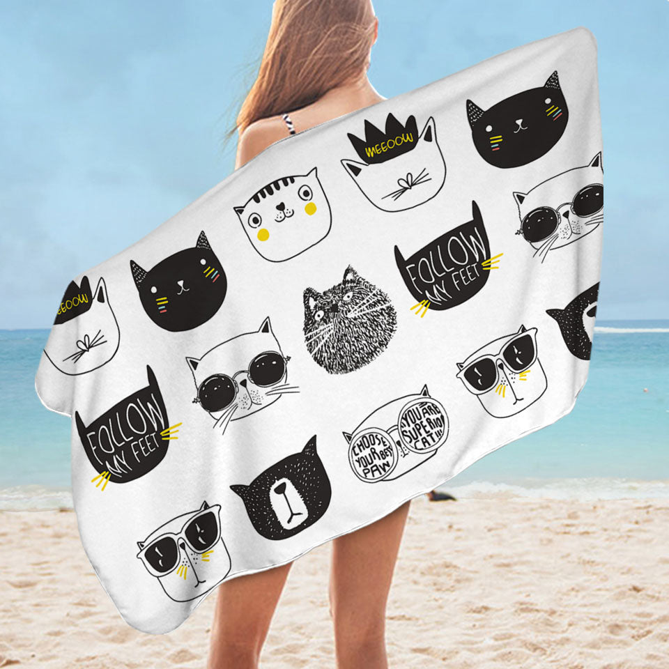 Cool Black and White Cat Pool Towels