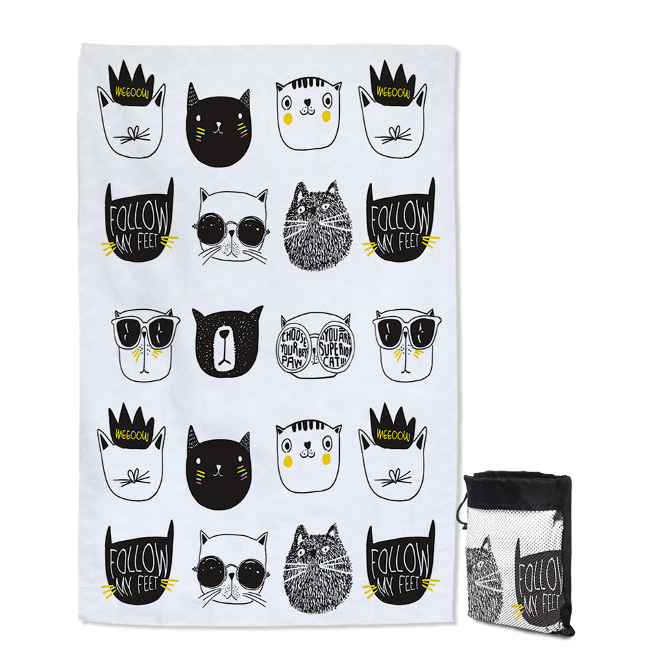 Cool Black and White Cat Thin Beach Towels