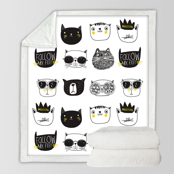 Cool Black and White Cat Throws