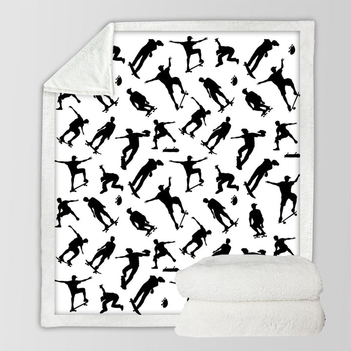 Cool Black and White Fleece Blankets Skateboarding