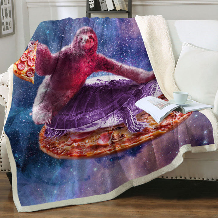 products/Cool-Blankets-for-Guys-Crazy-Art-Space-Pizza-Sloth-on-Turtle