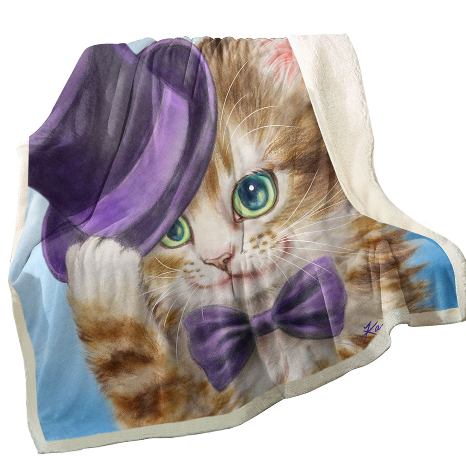 Cool Blankets with Cats Art the Purple Top Hat and Bow Tie Kitty