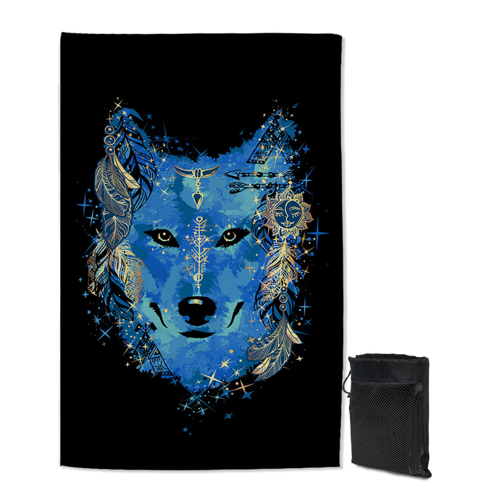 Cool Blue Wolf Quick Dry Beach Towel for Men
