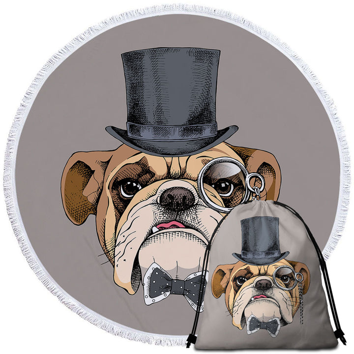 Cool Bulldog Round Beach Towel