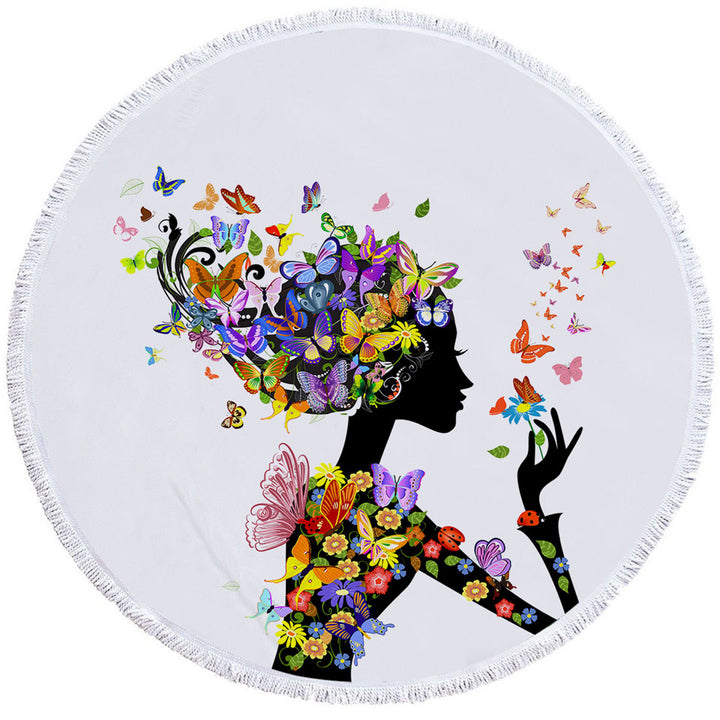 Cool Butterflies Girl Round Beach Towel