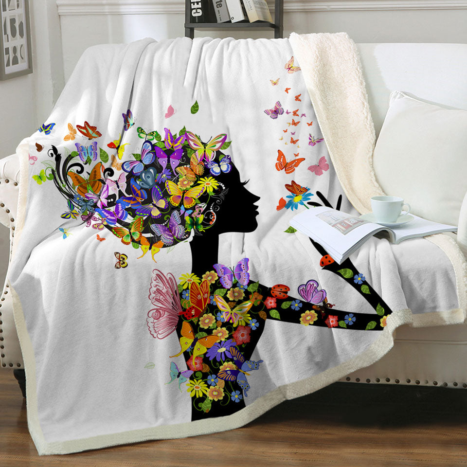 Cool Butterflies Girl Sherpa Blanket