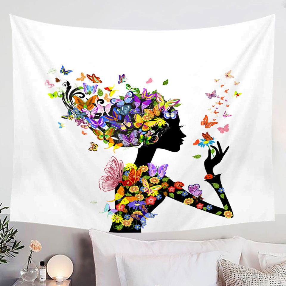 Cool Butterflies Girl Wall Decor Tapestry