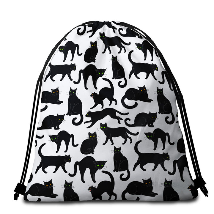 Cool Cat Beach Bags and Towels Multi Colored Eyes Black Cat Pattern