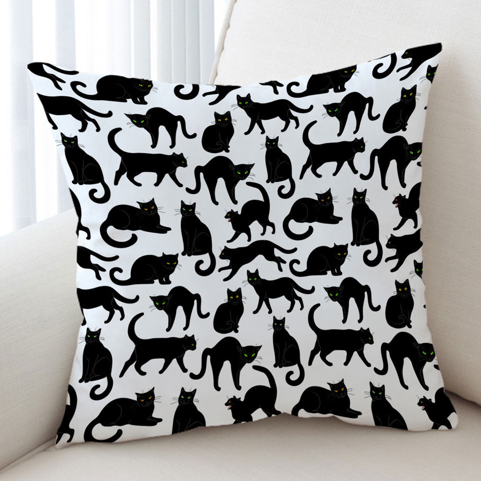 Cool Cat Cushion Covers Multi Colored Eyes Black Cat Pattern