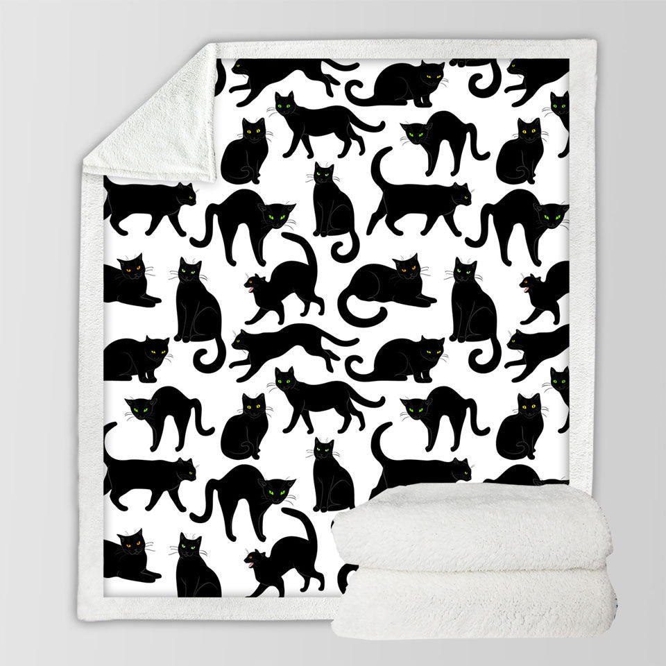 Cool Cat Fleece Blankets Multi Colored Eyes Black Cat Pattern