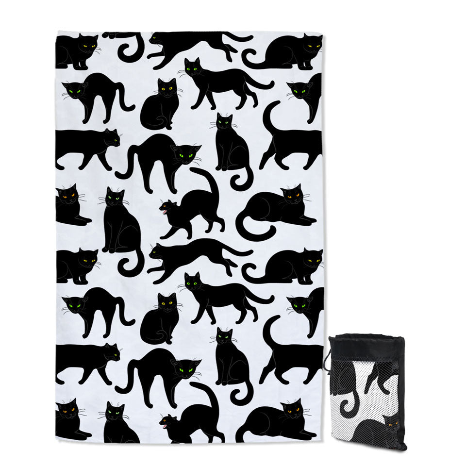 Cool Cat Thin Beach Towels Multi Colored Eyes Black Cat Pattern