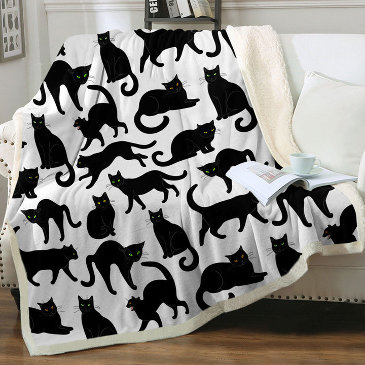 Cool Cat Throw Blanket Multi Colored Eyes Black Cat Pattern