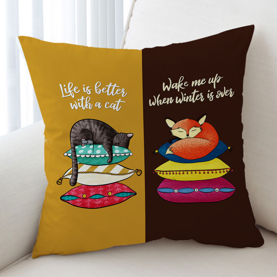 Cool Cat and Fox Cushion Cover with Funny Quote