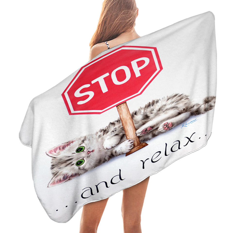 Cool Cats Encouraging Quote Beach Towels Cute Kitten