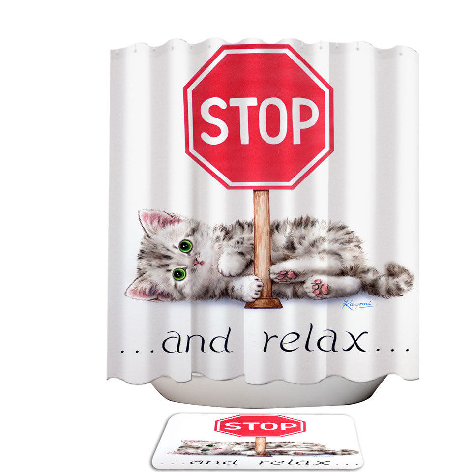 Cool Cats Encouraging Quote Shower Curtain Cute Kitten