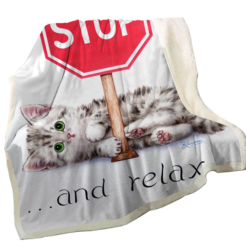 Cool Cats Encouraging Quote Throw Blanket Cute Kitten