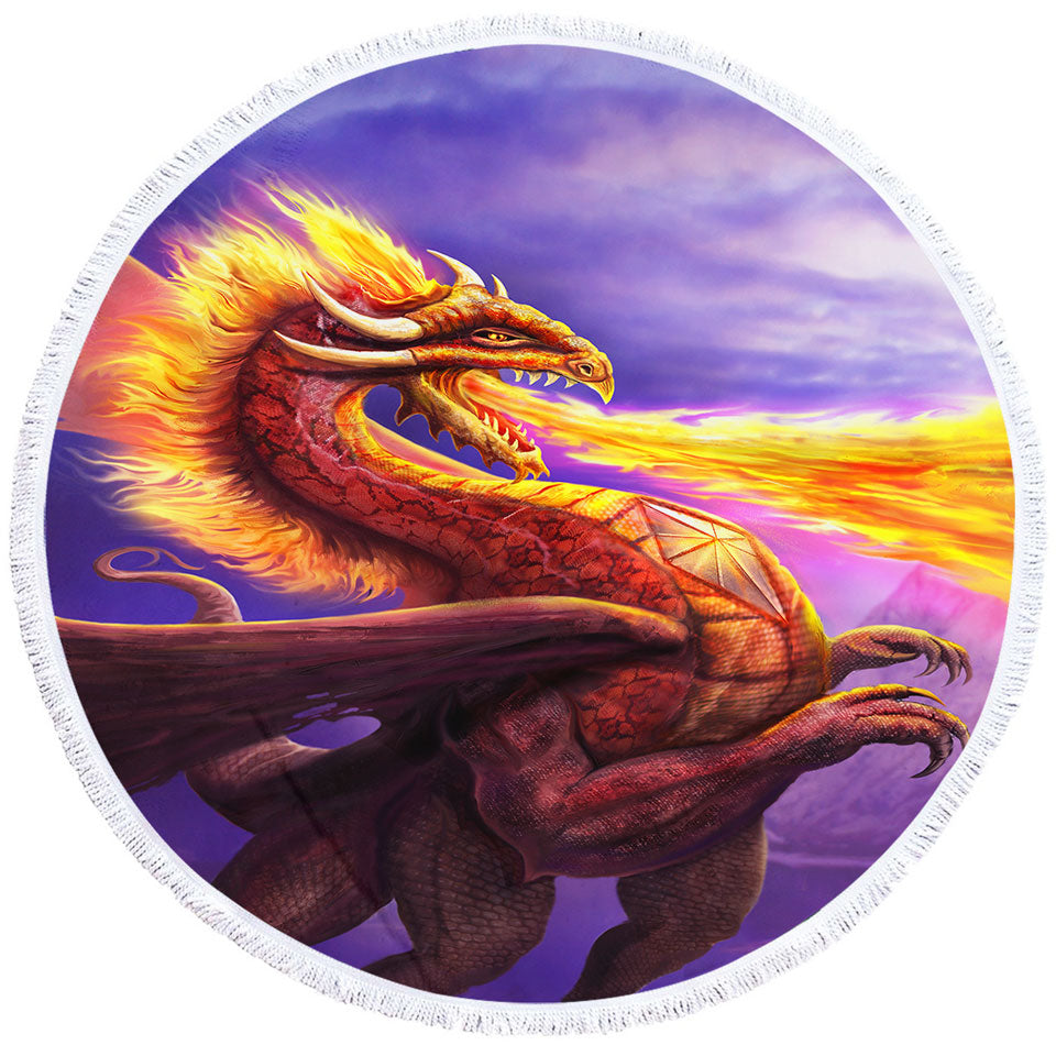 Cool Circle Beach Towel Art Dragon Flame