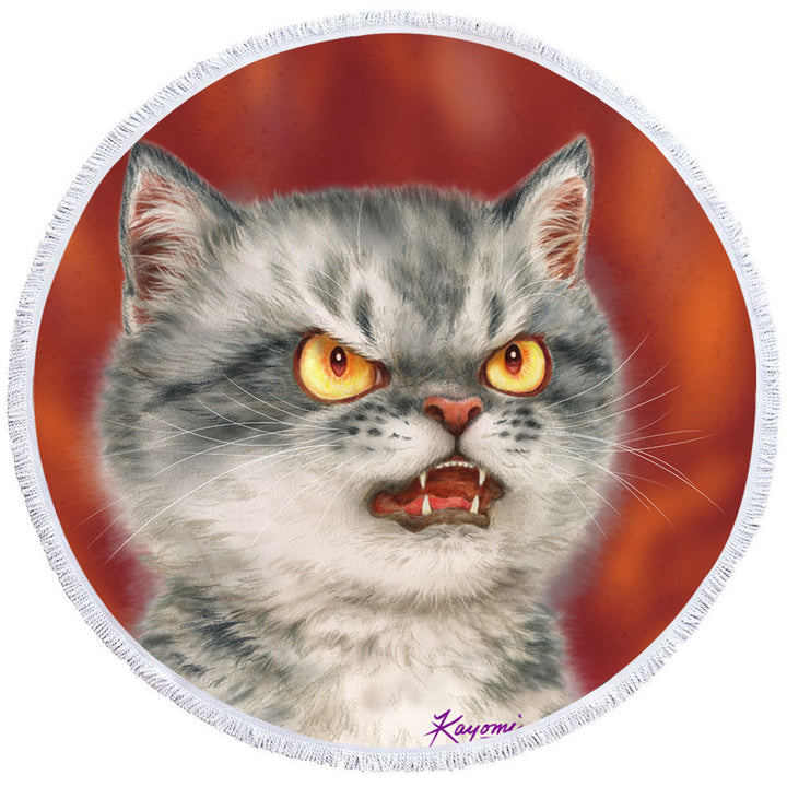 Cool Circle Beach Towel Cats Designs Angry Furious Kitten
