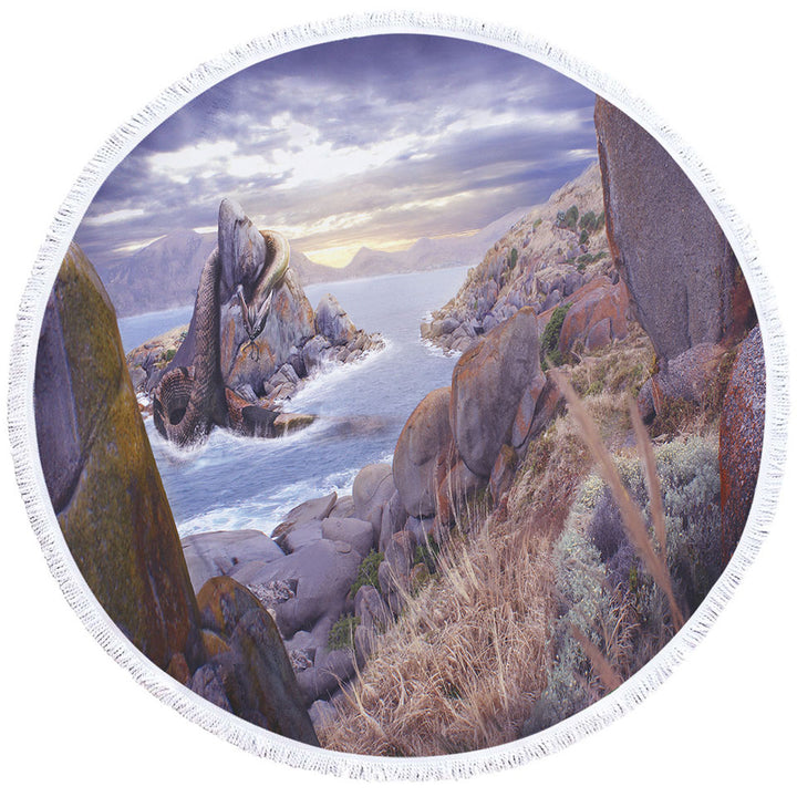 Cool Circle Beach Towel Snake Dragon Monster on the Beach