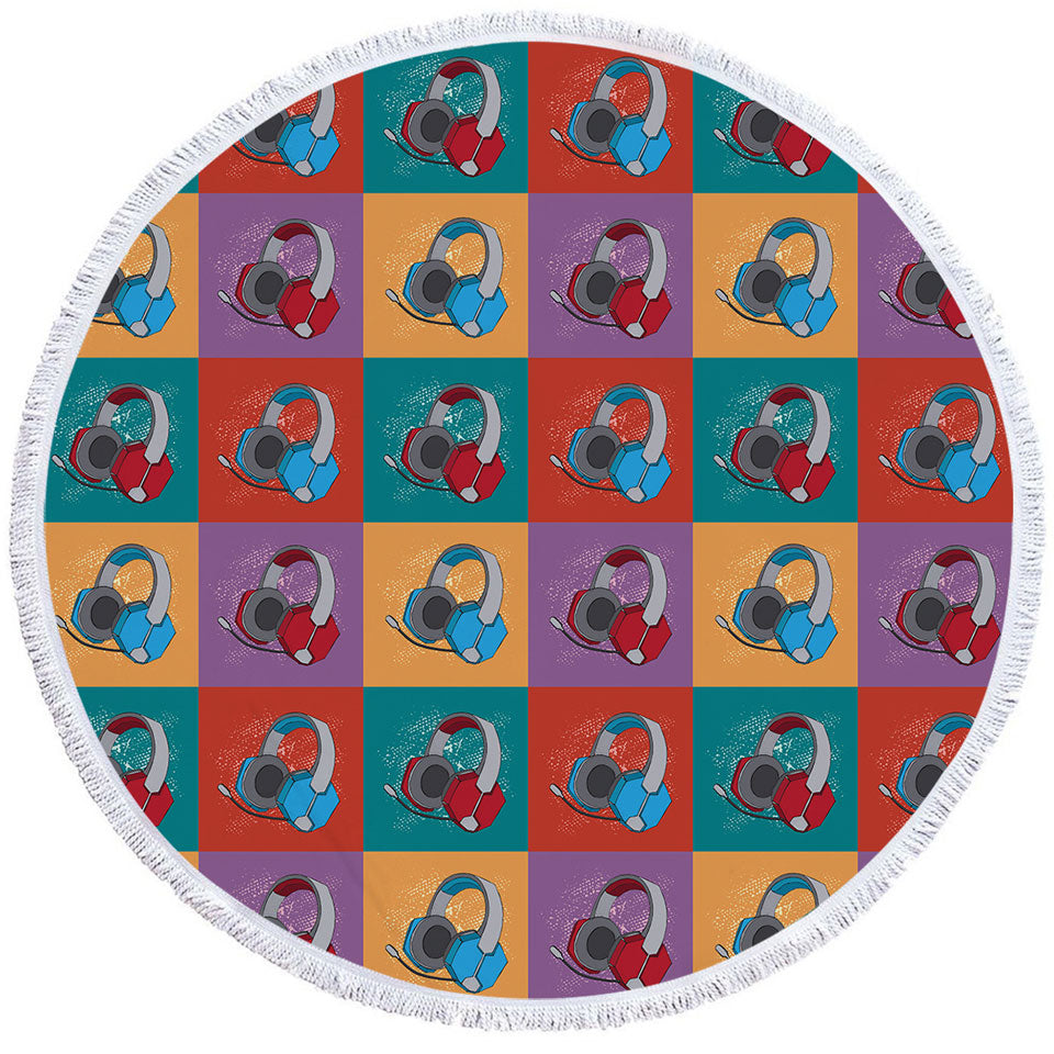 Cool Circle Beach Towels Red and Blue Gamers Headphone Sets
