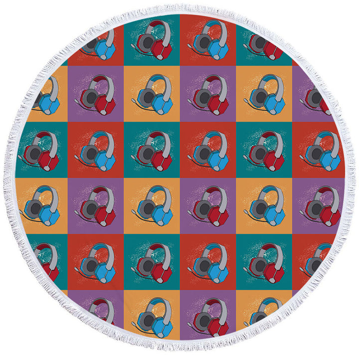 Cool Circle Beach Towels Red and Blue Gamers Headphone Sets