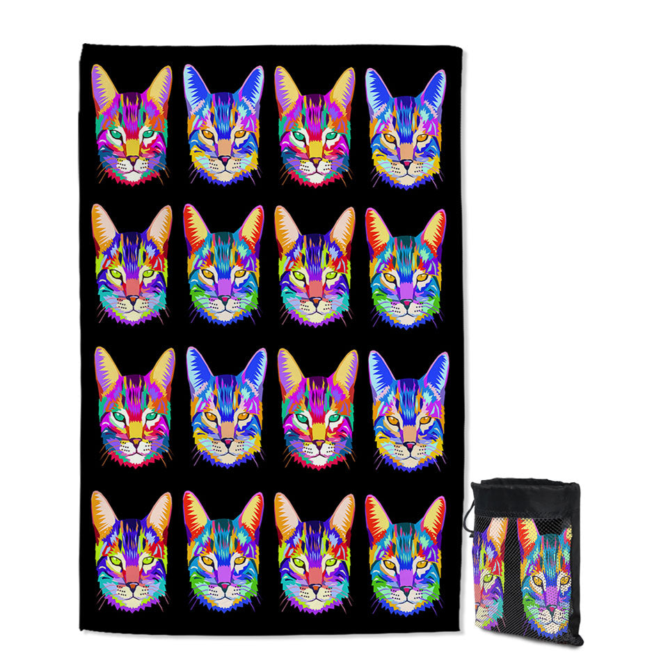 Cool Colorful Cat Lightweight Beach Towel Face Pattern