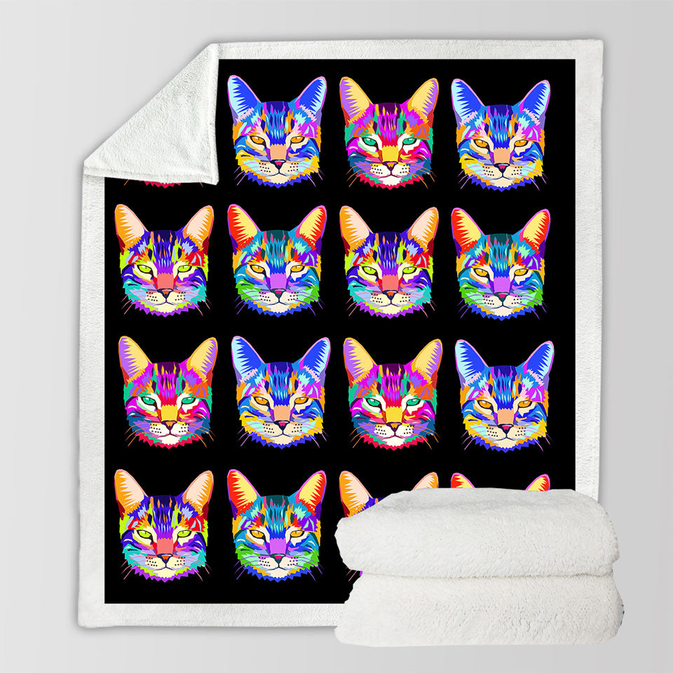 Cool Colorful Cat Lightweight Blankets Face Pattern