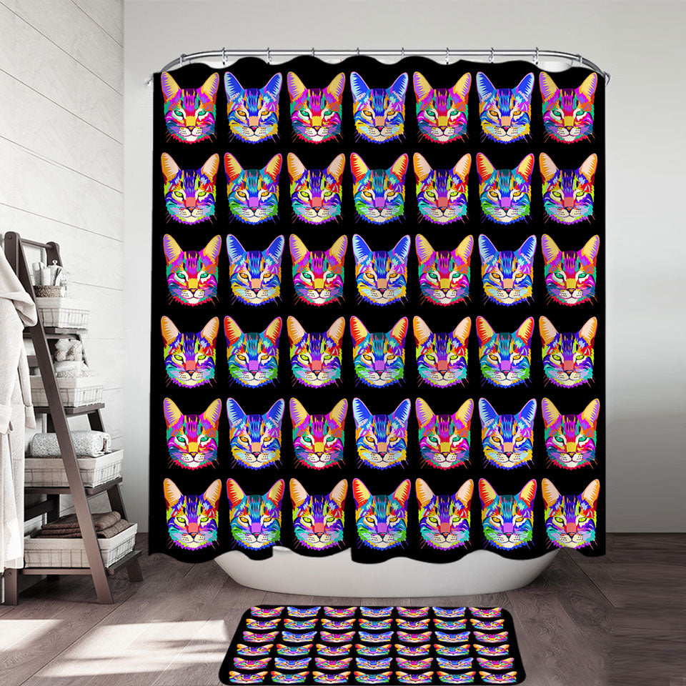 Cool Colorful Cat Shower Curtain Face Pattern