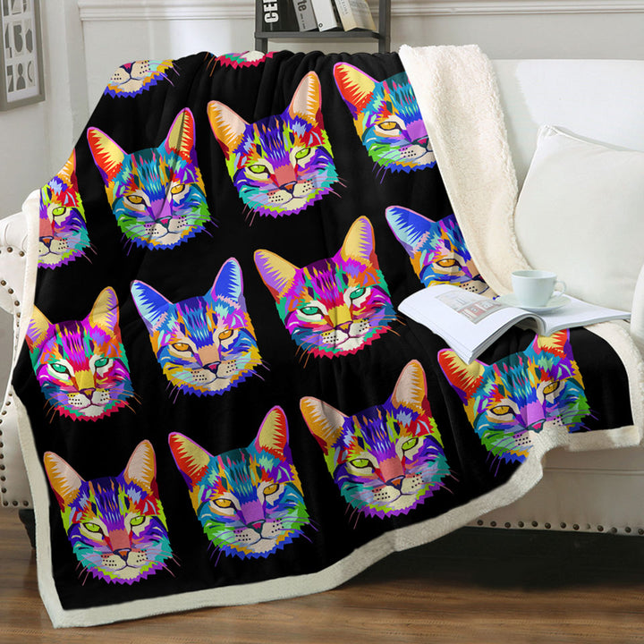 Cool Colorful Cat Throws Face Pattern