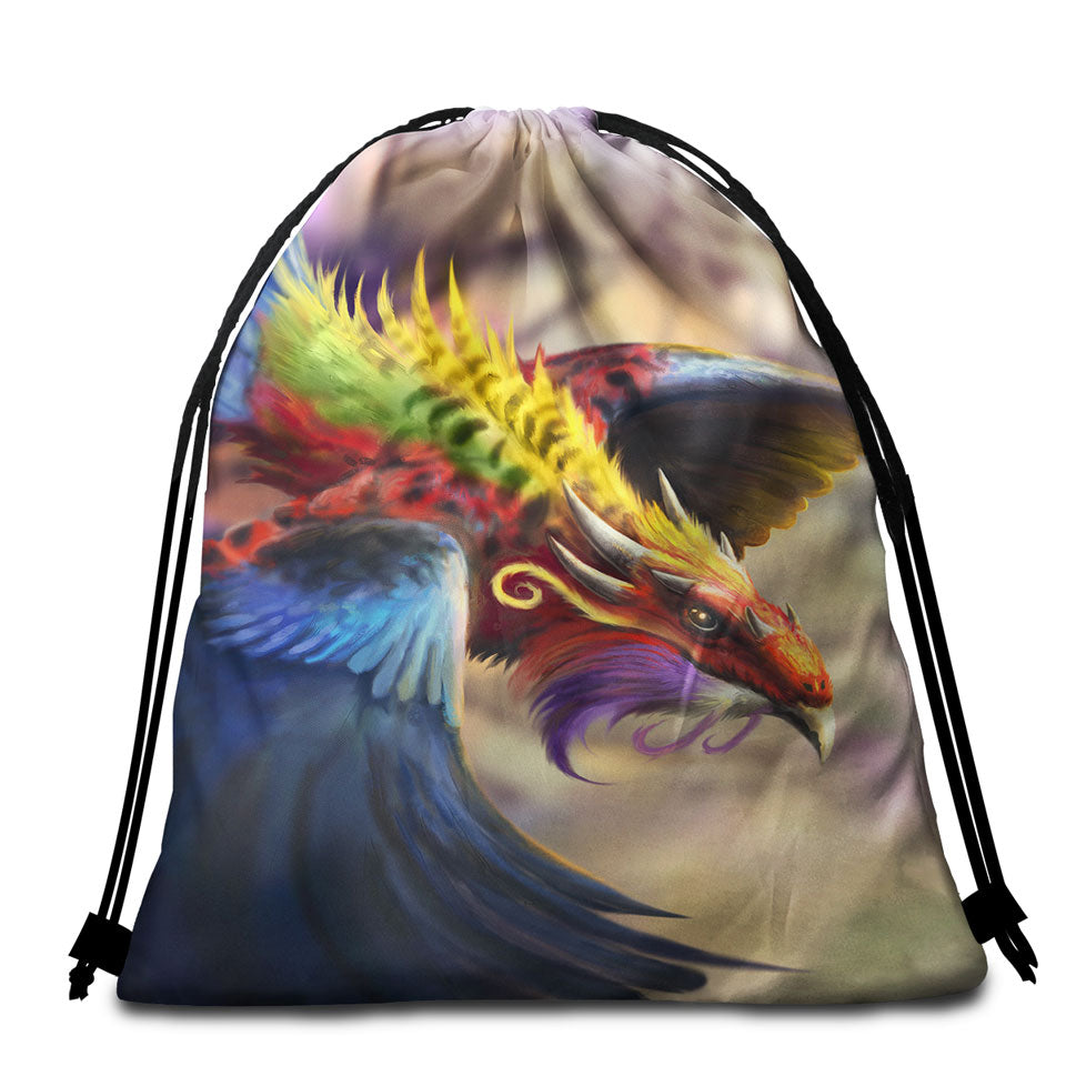 Cool Colorful Fantasy Eagle Dragon Beach Towel Bag
