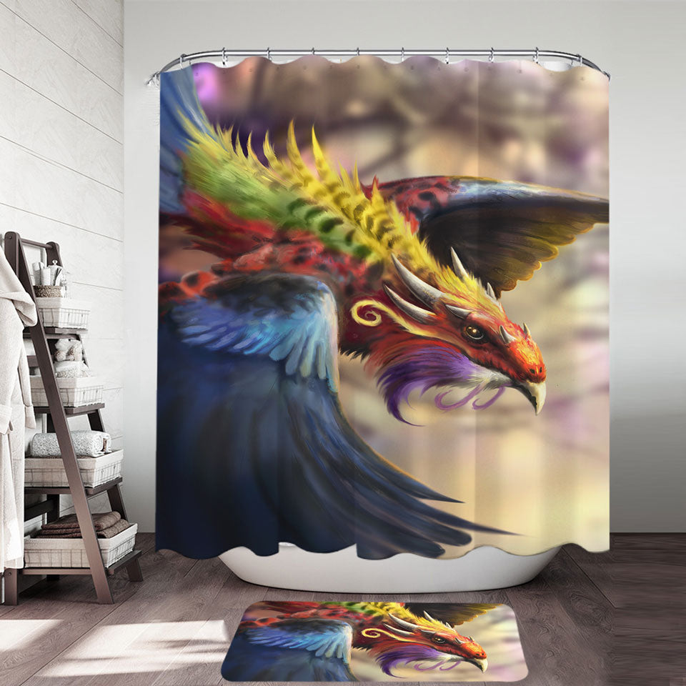 Cool Colorful Fantasy Eagle Dragon Shower Curtains for Mens Bathroom