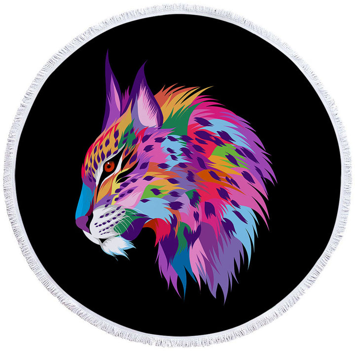 Cool Colorful Wild Bobcat Round Beach Towel