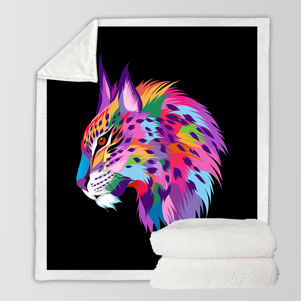 Cool Colorful Wild Bobcat Sherpa Blanket