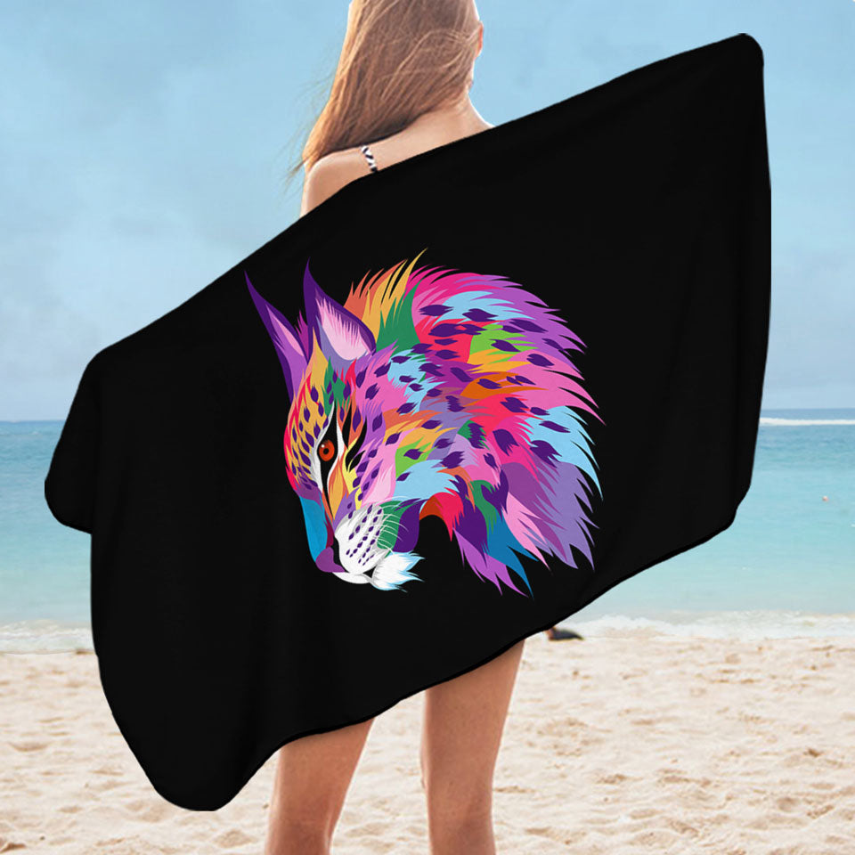 Cool Colorful Wild Bobcat Swims Towel