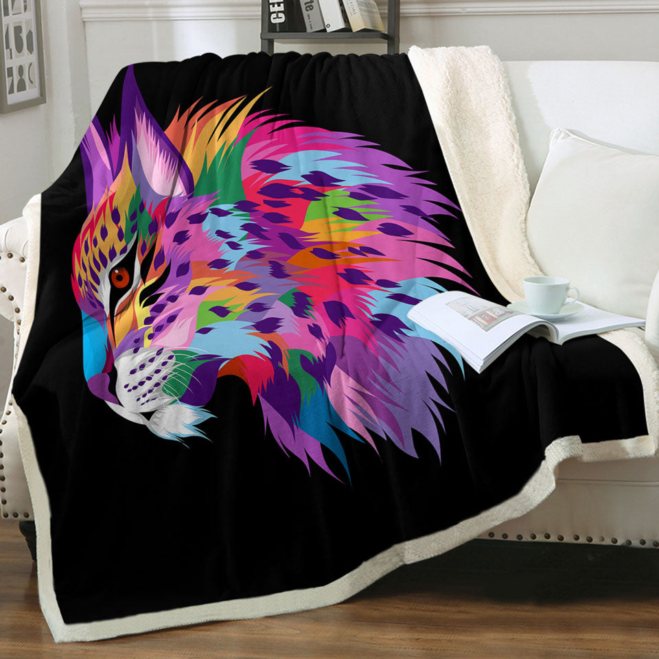 Cool Colorful Wild Bobcat Throw Blanket