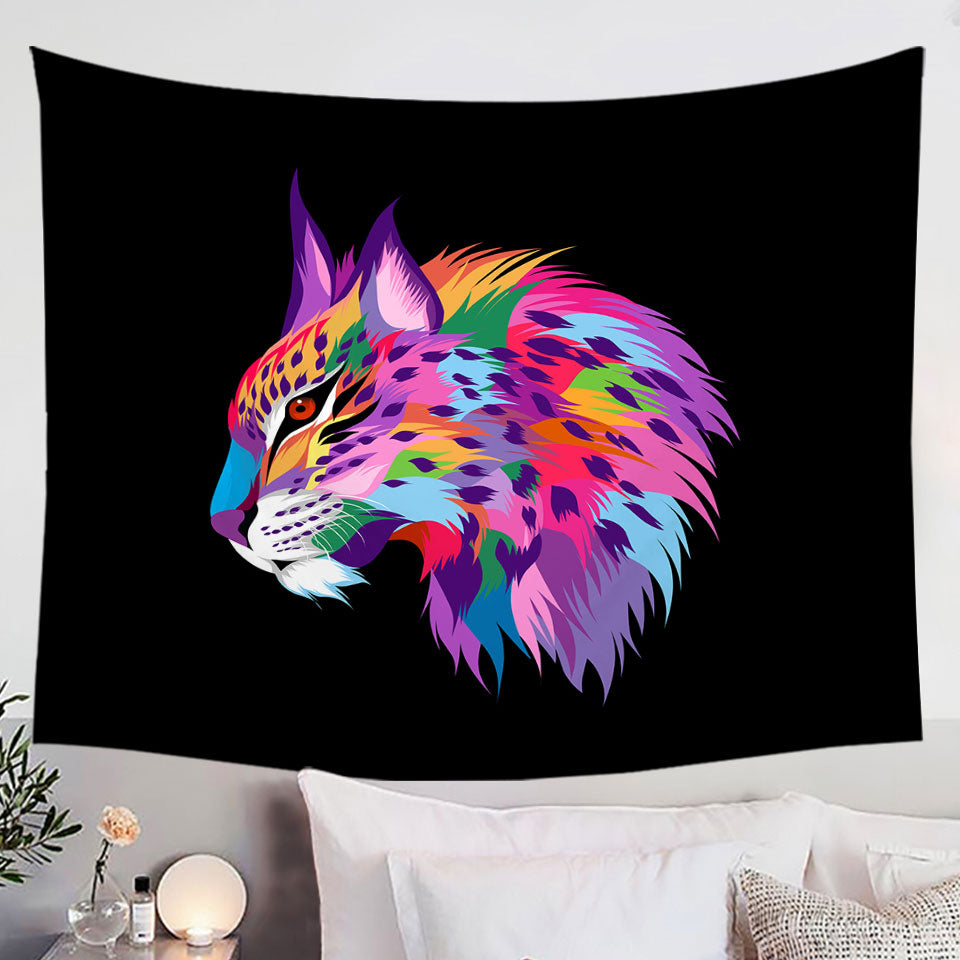 Cool Colorful Wild Bobcat Wall Decor Tapestry