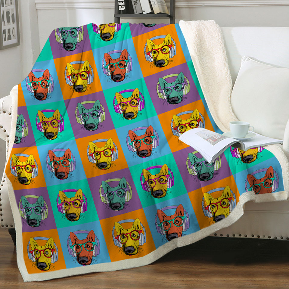 Cool Couch Throws with a Panel of Multi Colored Cool Hipster Dog