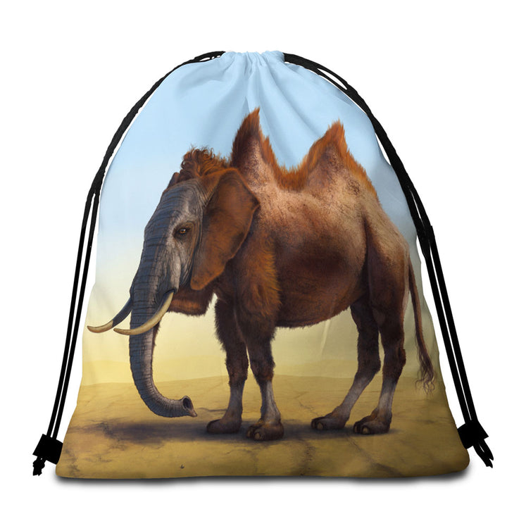 Cool Crazy Animal Beach Bags and Towels Art Camel vs Elephant Camelephant