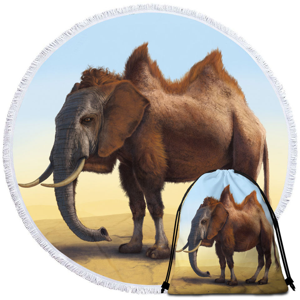 Cool Crazy Animal Circle Beach Towel Art Camel vs Elephant Camelephant