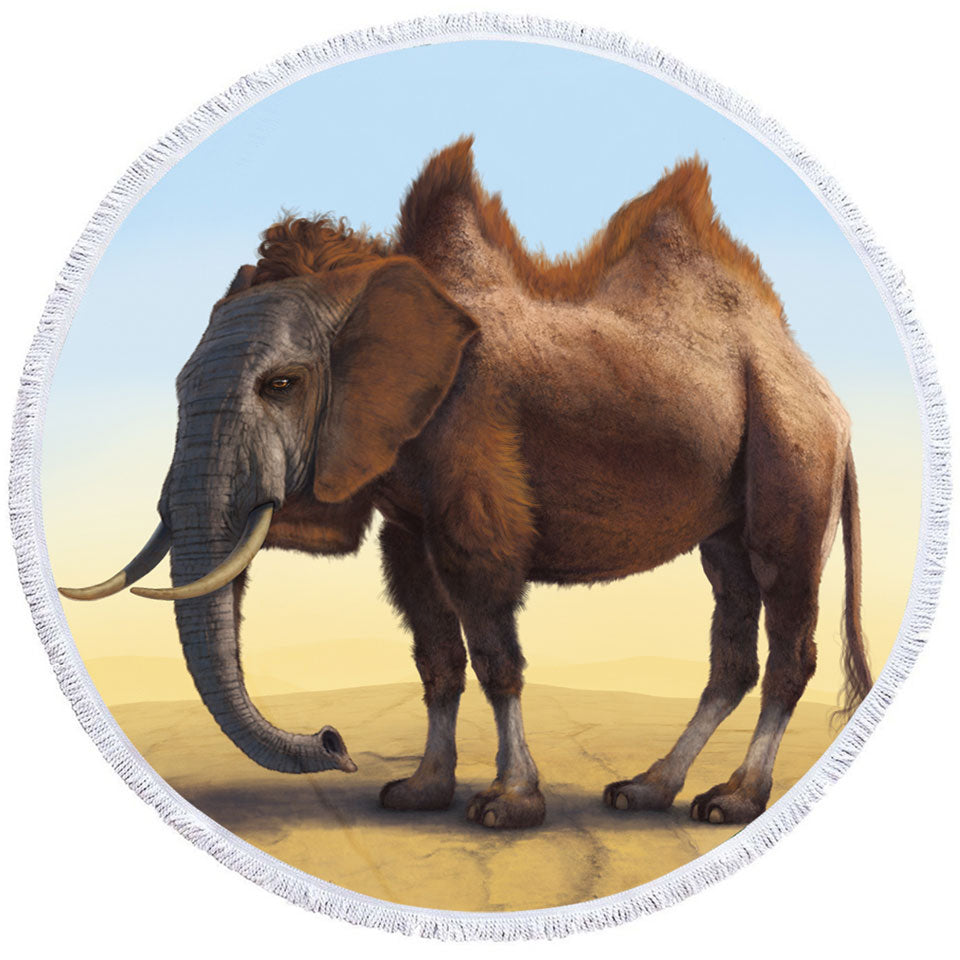 Cool Crazy Animal Round Beach Towel Art Camel vs Elephant Camelephant