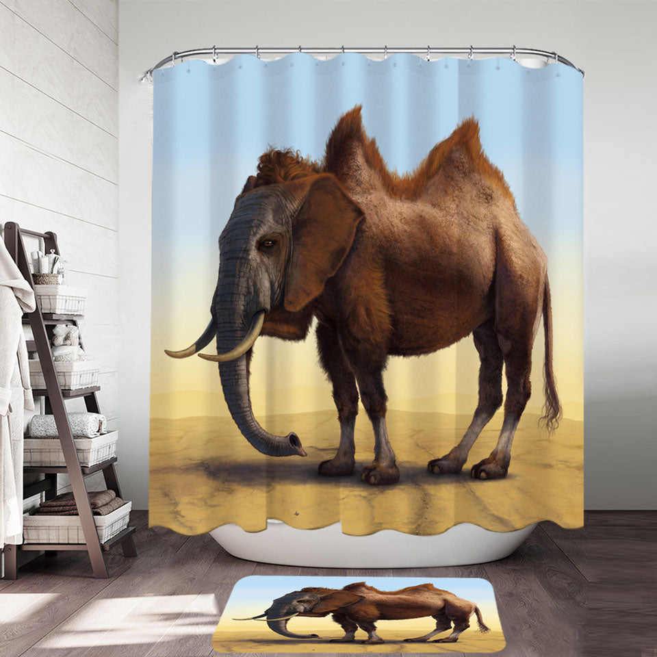 Cool Crazy Animal Shower Curtain Art Camel vs Elephant Camelephant
