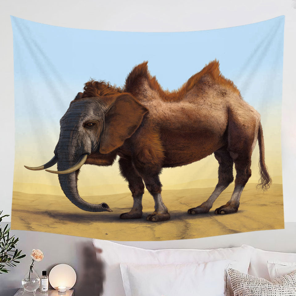 Cool-Crazy-Animal-Wall-Decor-Art-Camel-vs-Elephant-Camelephant-Tapestry