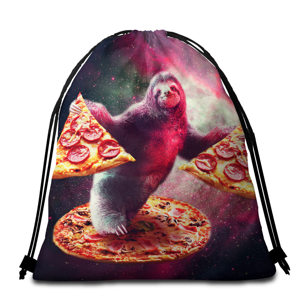 Cool Crazy Art Funny Space Sloth with Pizza Beach Towel Pack