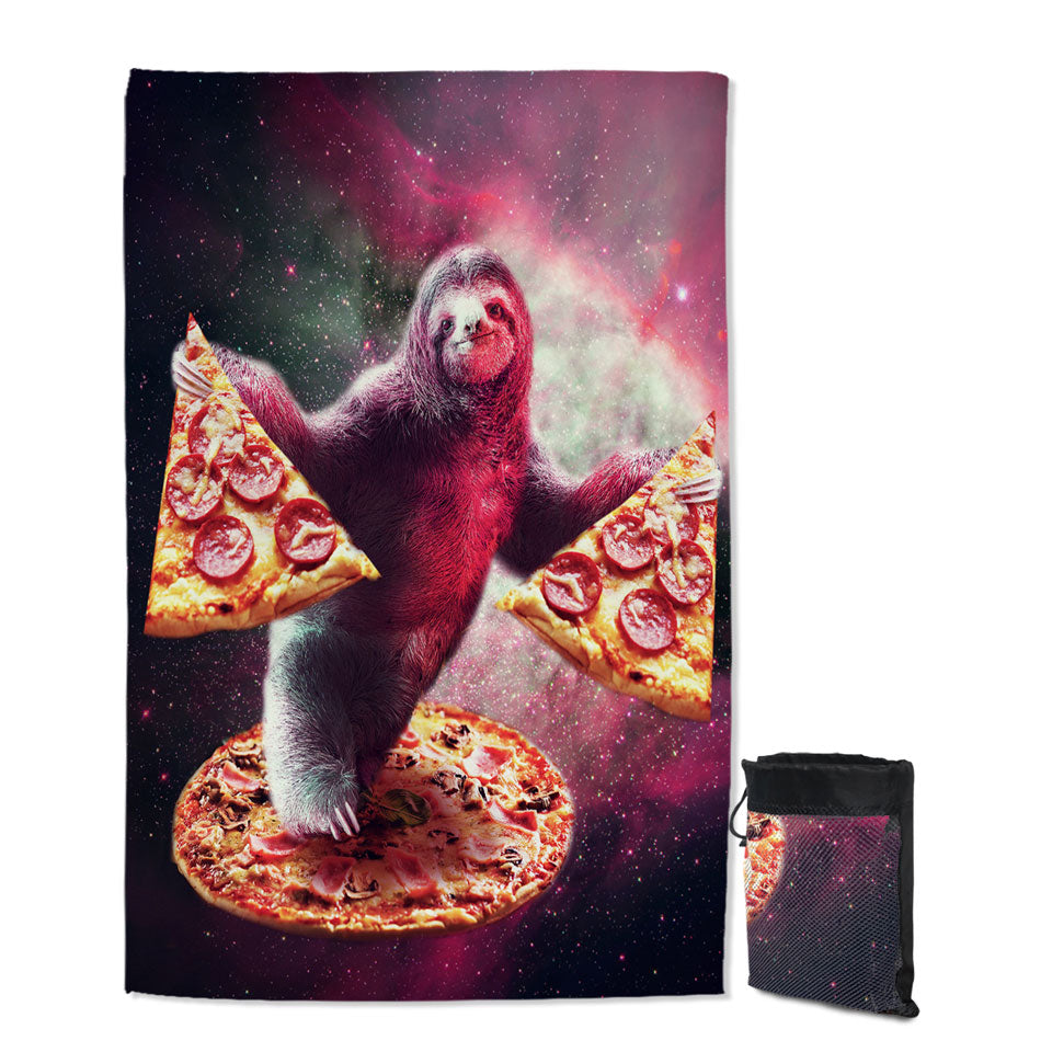 Cool Crazy Art Funny Space Sloth with Pizza Lightweight Beach Towel