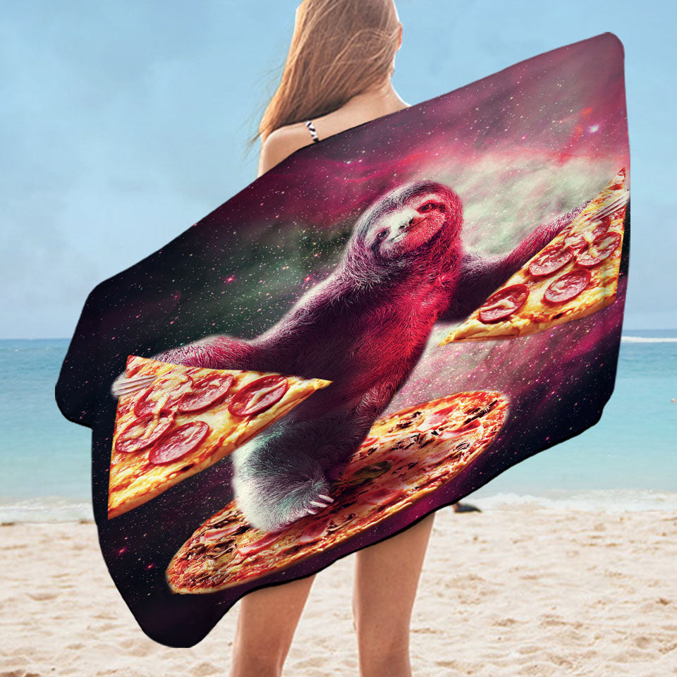 Cool Crazy Art Funny Space Sloth with Pizza Pool Towels