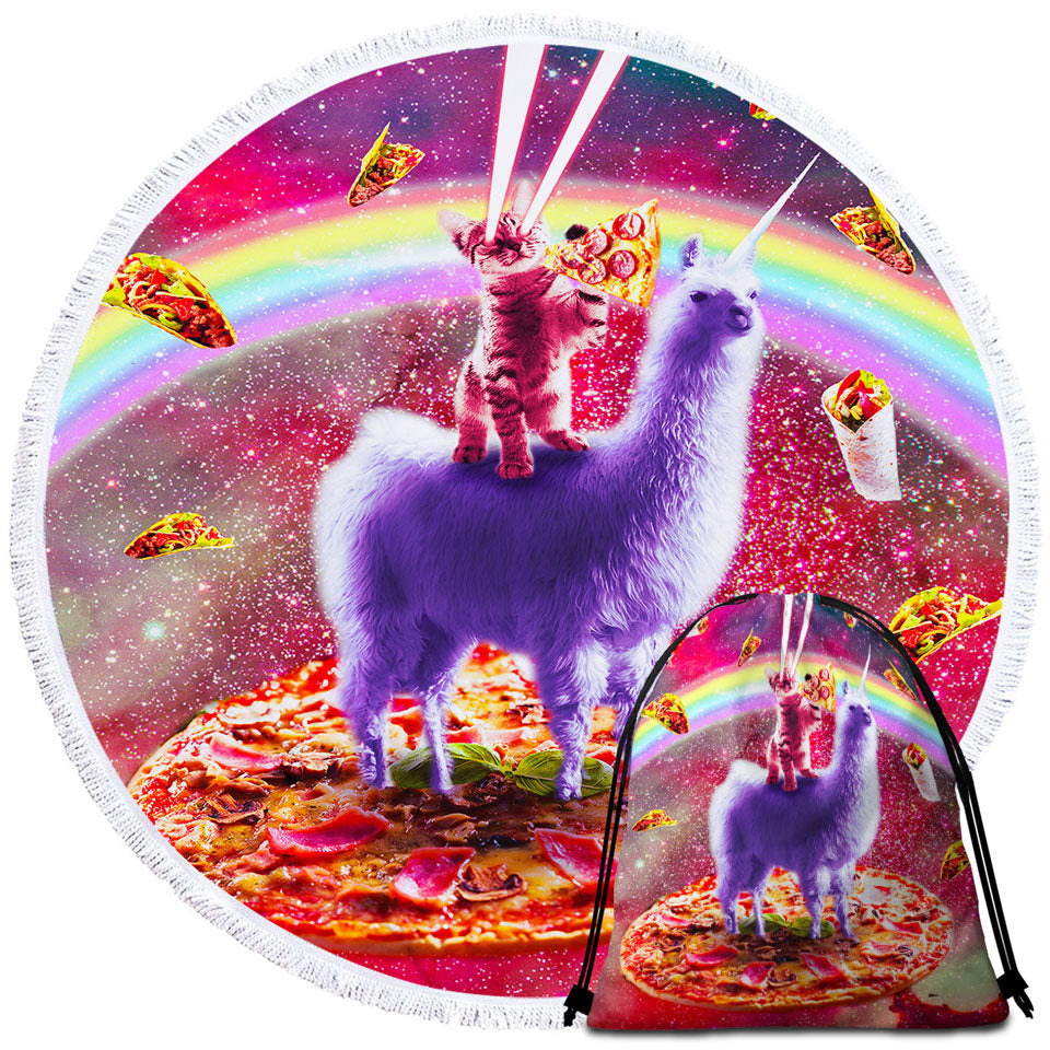 Cool Crazy Art Outer Space Cat Riding on Llama Unicorn Beach Towels Near Me