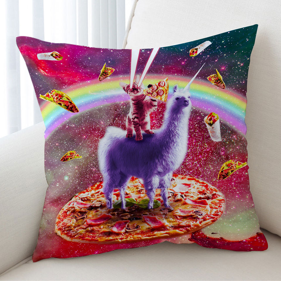 Cool Crazy Art Outer Space Cat Riding on Llama Unicorn Cushion Covers